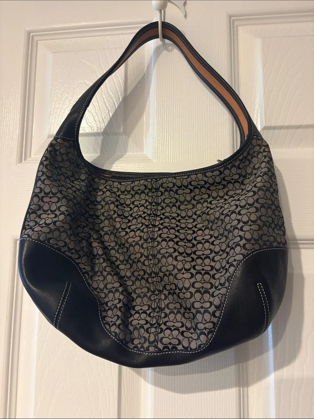 Coach Black and Gray Signature Canvas Hobo Bag